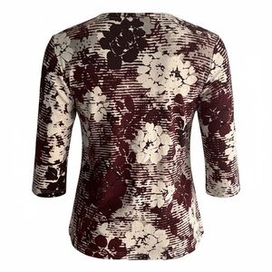 Alfred Dunner Burgundy and Cream Floral 3/4 Sleeve Top
